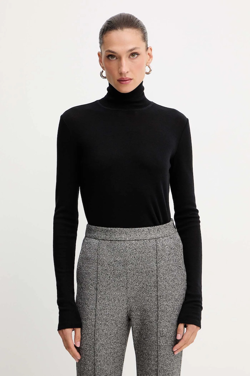 MM mânecă lungă cu lână BLASY culoarea negru, cu guler, 2526946028600