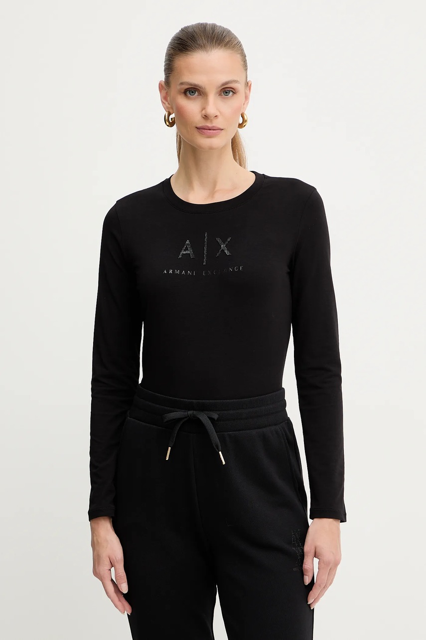 Levně Tričko s dlouhým rukávem Armani Exchange černá barva, XW001365 AF16294