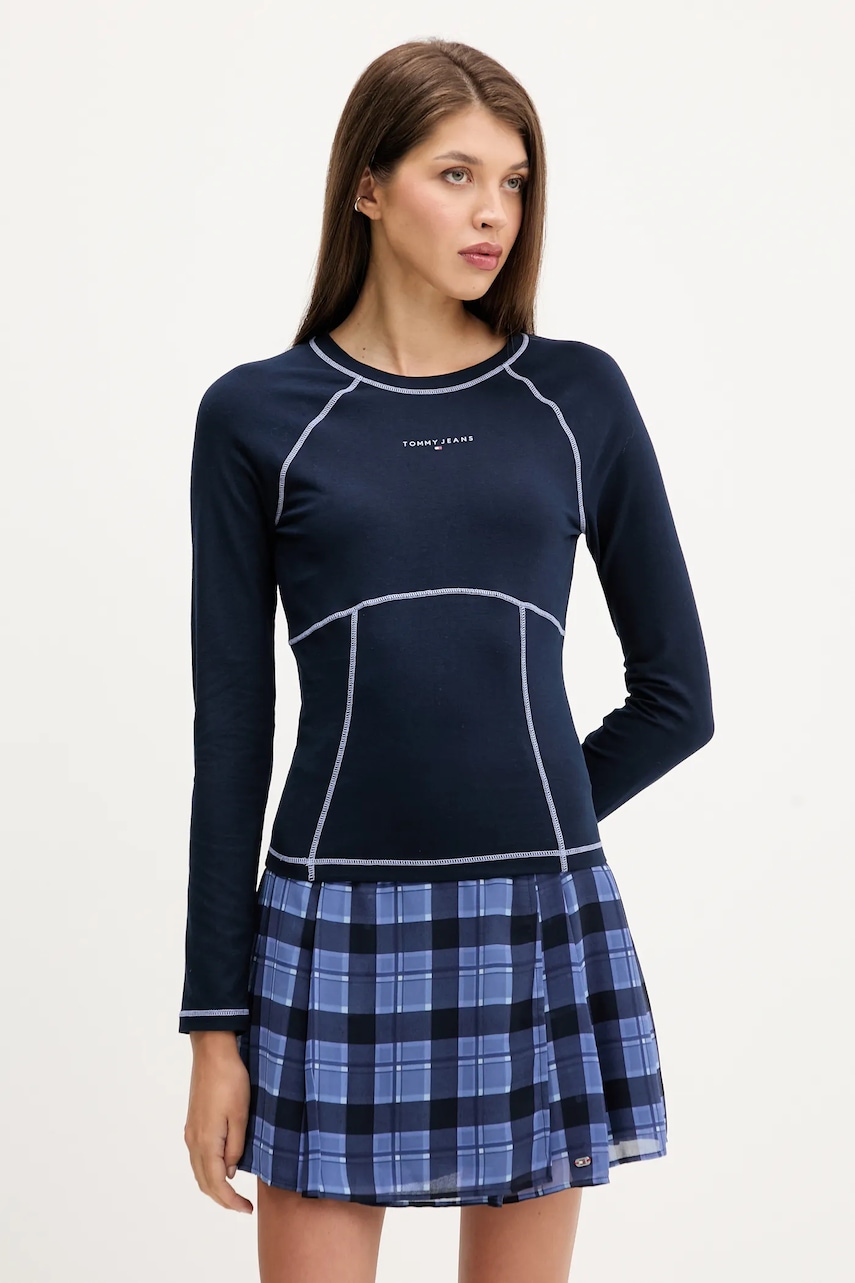 Levně Tričko s dlouhým rukávem Tommy Jeans tmavomodrá barva, DW0DW21539