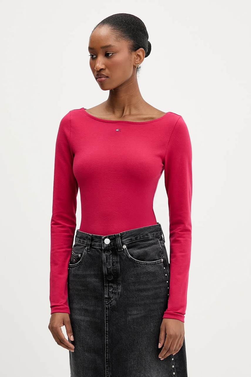 Tommy Jeans longsleeve culoarea roz, DW0DW21548