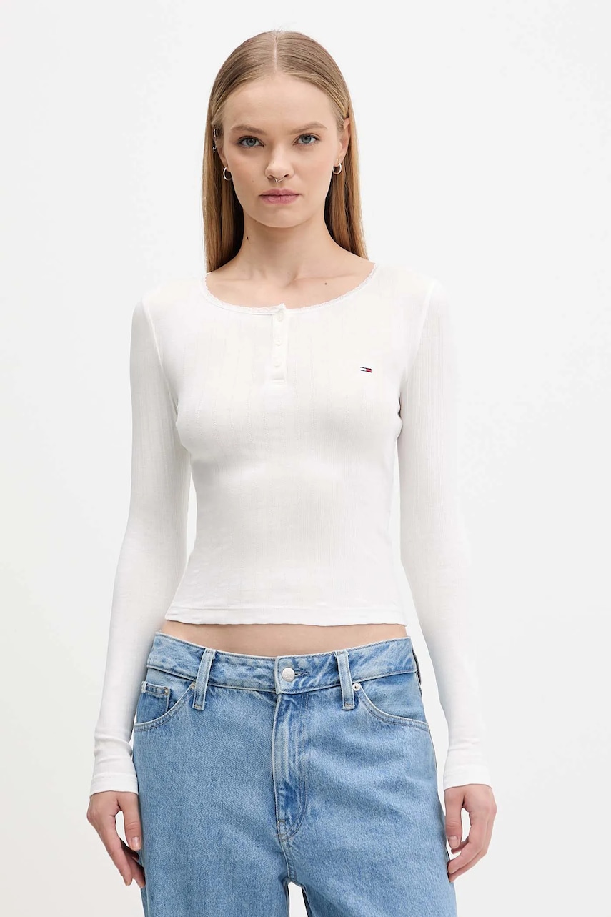 Levně Tričko s dlouhým rukávem Tommy Jeans bílá barva, DW0DW21575