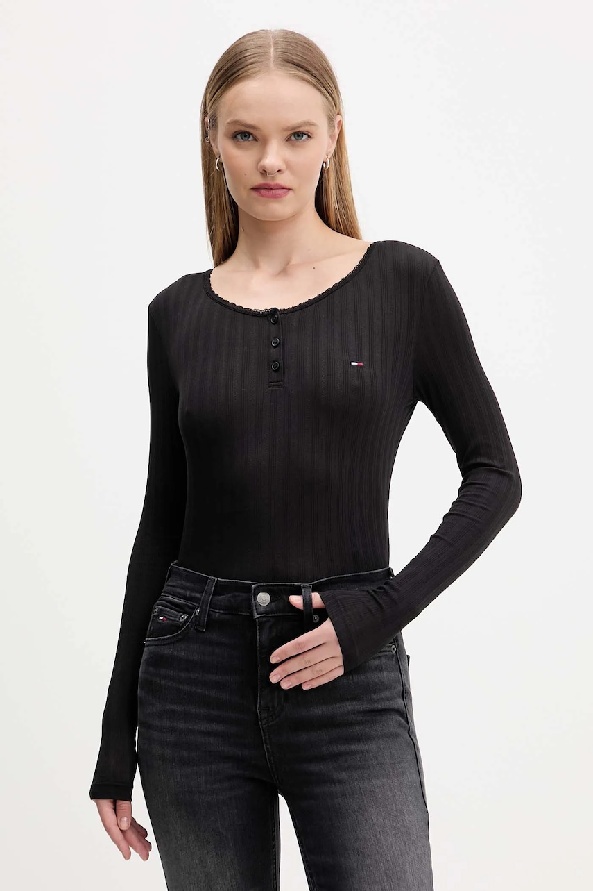 Tommy Jeans longsleeve culoarea negru, DW0DW21575