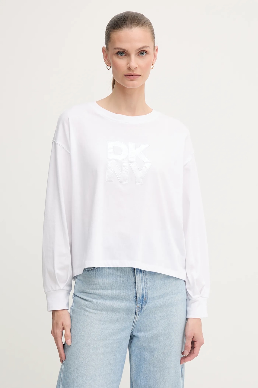 Dkny longsleeve din bumbac culoarea alb, DJ5T1488