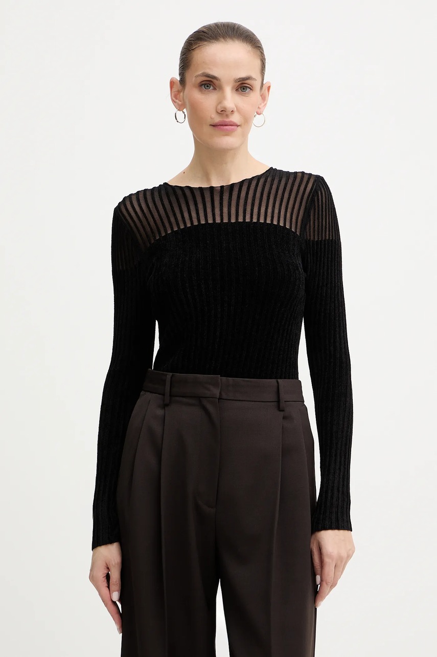 Levně Velurová halenka Guess ROWENA dámská, černá barva, hladká, W5BR62 Z0890