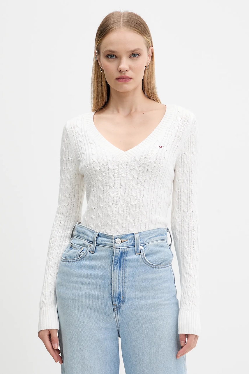 Hollister Co. pulover culoarea alb, light, KI350-5132