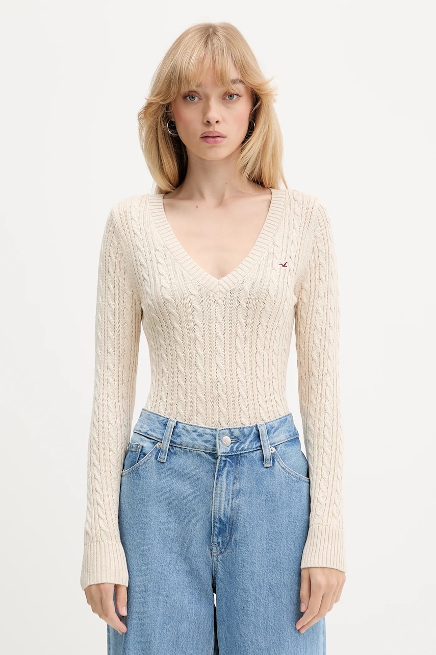 Hollister Co. pulover culoarea bej, light, KI350-5134