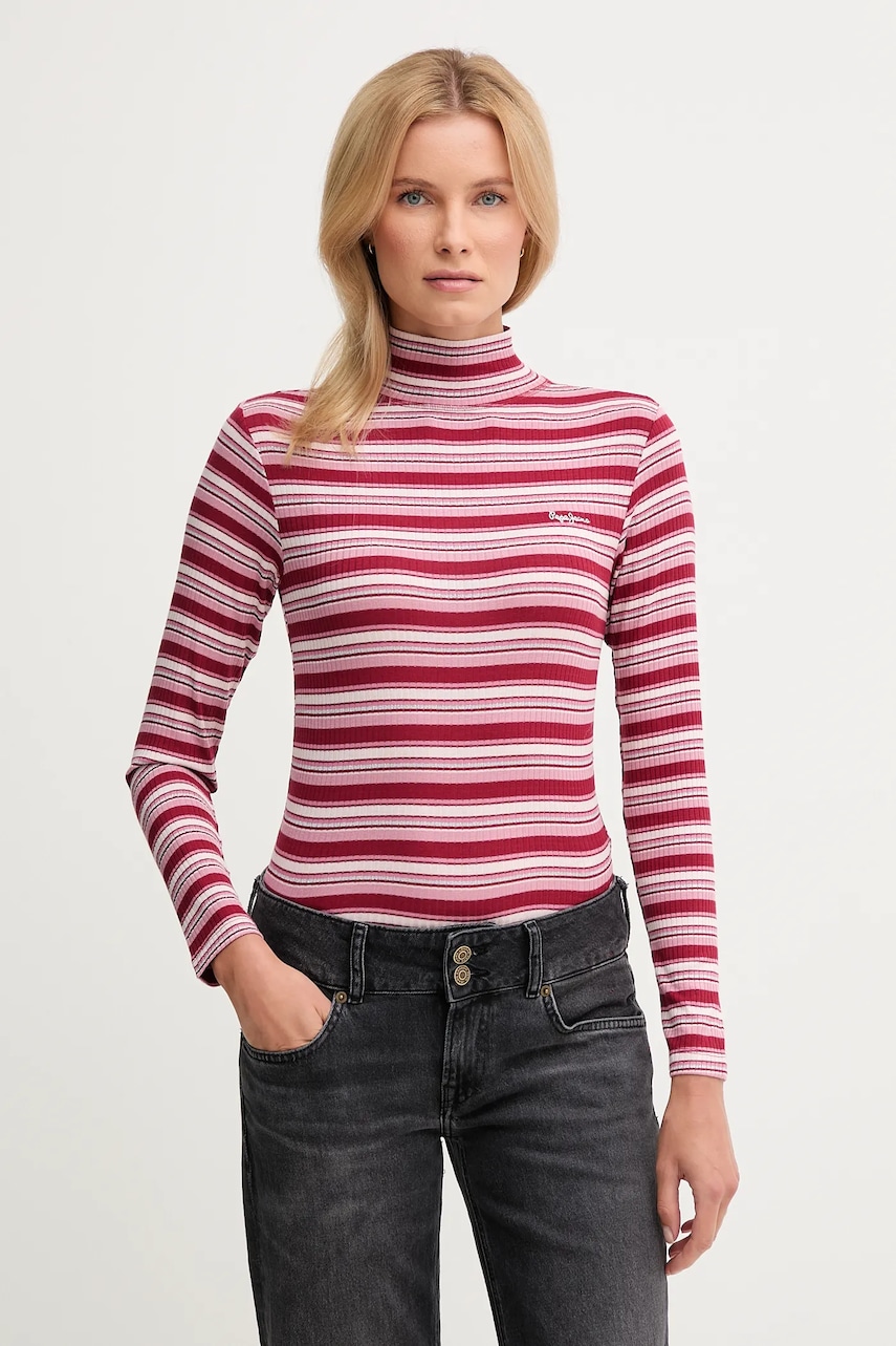 Pepe Jeans longsleeve culoarea roz, cu guler, PL5000039