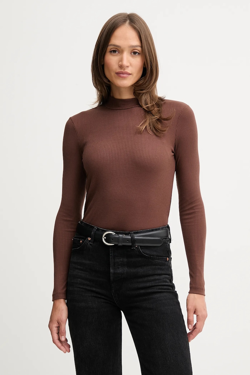 Pepe Jeans longsleeve culoarea maro, cu turtleneck, PL5000042