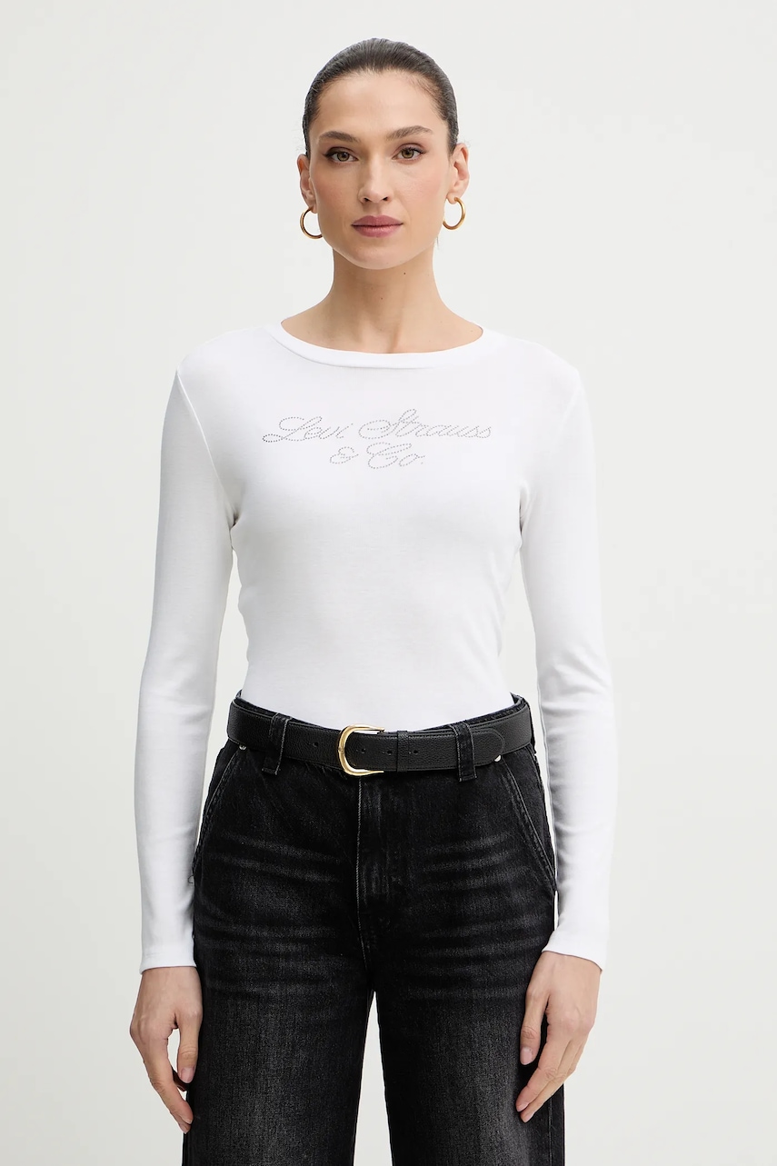 Levi's longsleeve din bumbac culoarea alb, 003T2