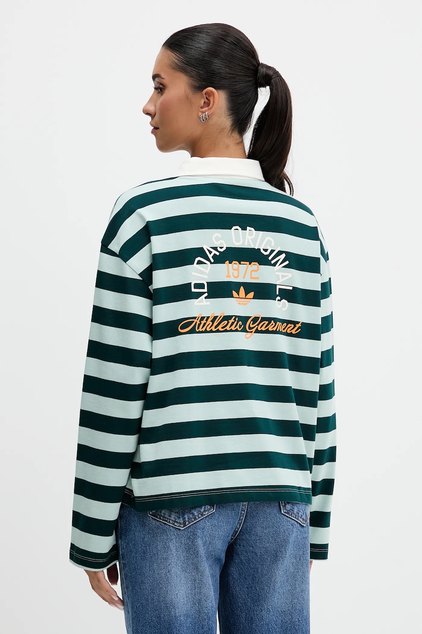 adidas Originals longsleeve din bumbac LS GFX POLO culoarea verde, KF2326