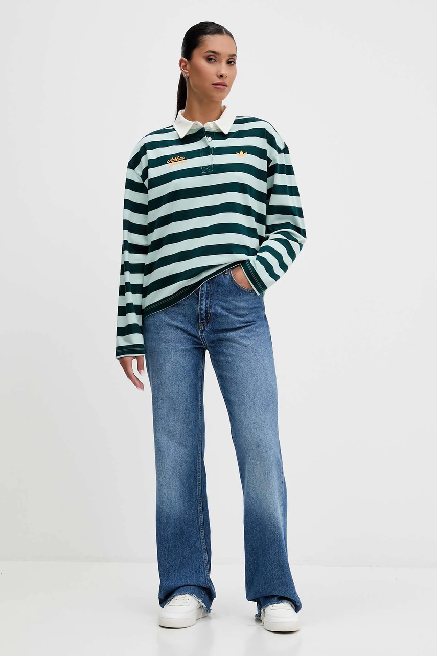 Хлопковый лонгслив adidas Originals LS GFX POLO цвет зелёный KF2326