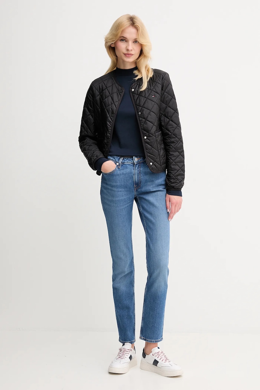 Хлопковый лонгслив Tommy Hilfiger цвет синий с полугольфом WW0WW47307 Хлопковый лонгслив Tommy Hilfiger цвет синий с полугольфом WW0WW47307
