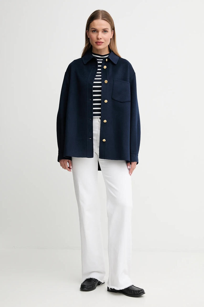 Хлопковый лонгслив Tommy Hilfiger цвет синий с полугольфом WW0WW47307 Хлопковый лонгслив Tommy Hilfiger цвет синий с полугольфом WW0WW47307