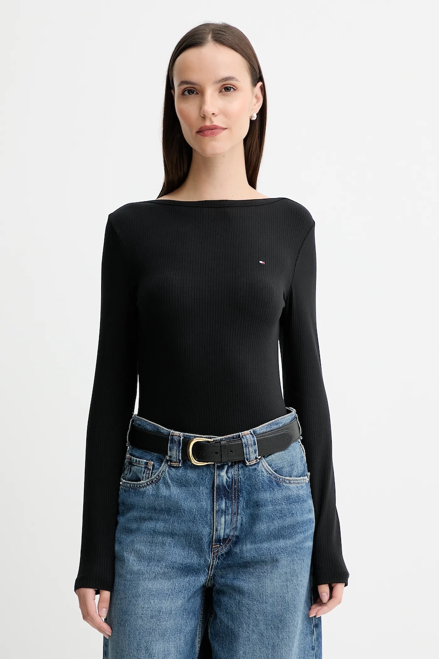 Levně Tričko s dlouhým rukávem Tommy Hilfiger černá barva, WW0WW47309