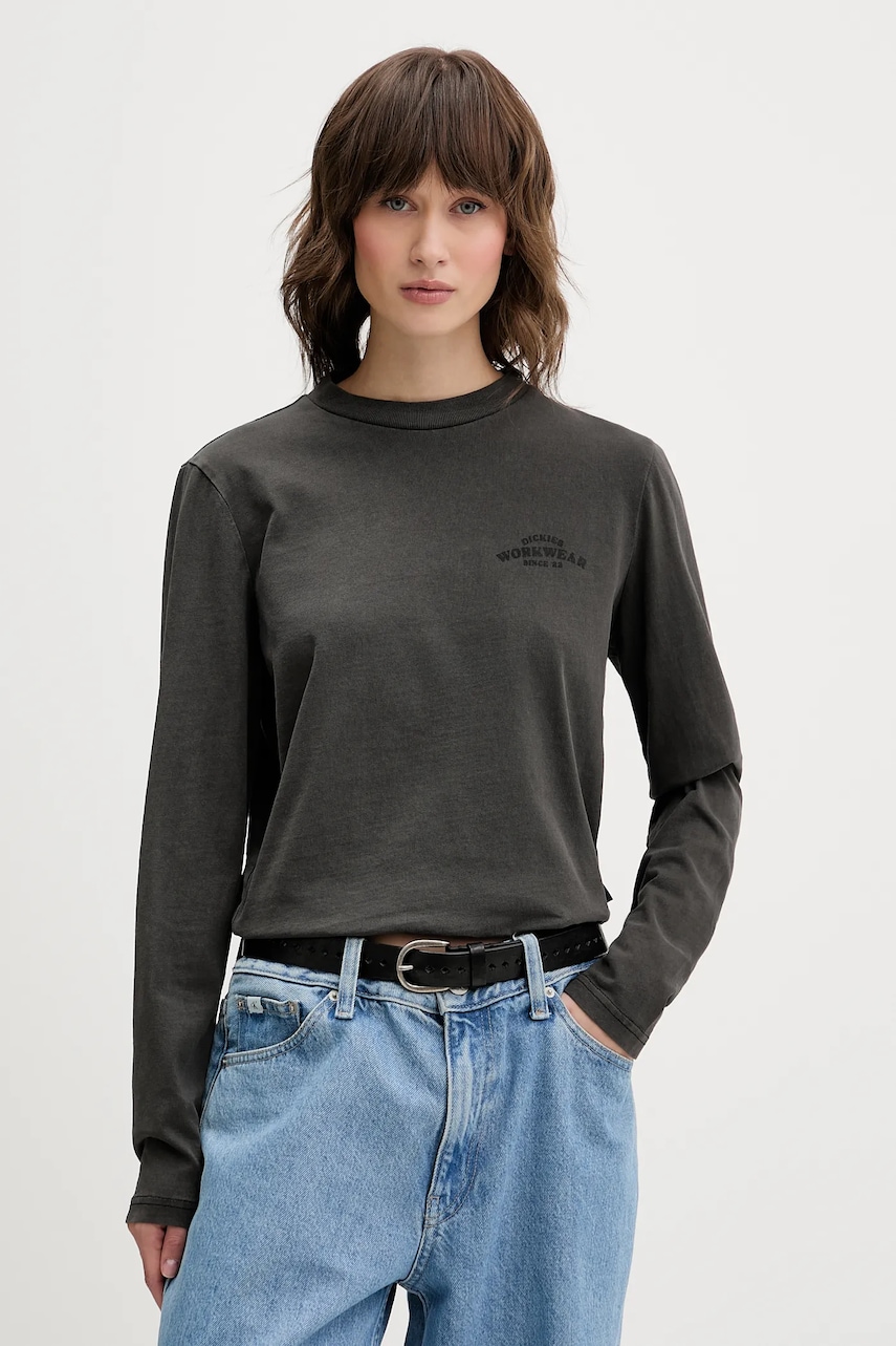 Dickies longsleeve din bumbac culoarea gri, DK0A87Q6 Dickies longsleeve din bumbac culoarea gri, DK0A87Q6