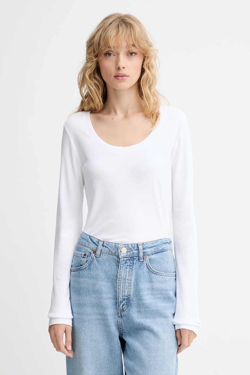 Levně Bavlněné tričko s dlouhým rukávem Calvin Klein bílá barva, LV044D228G