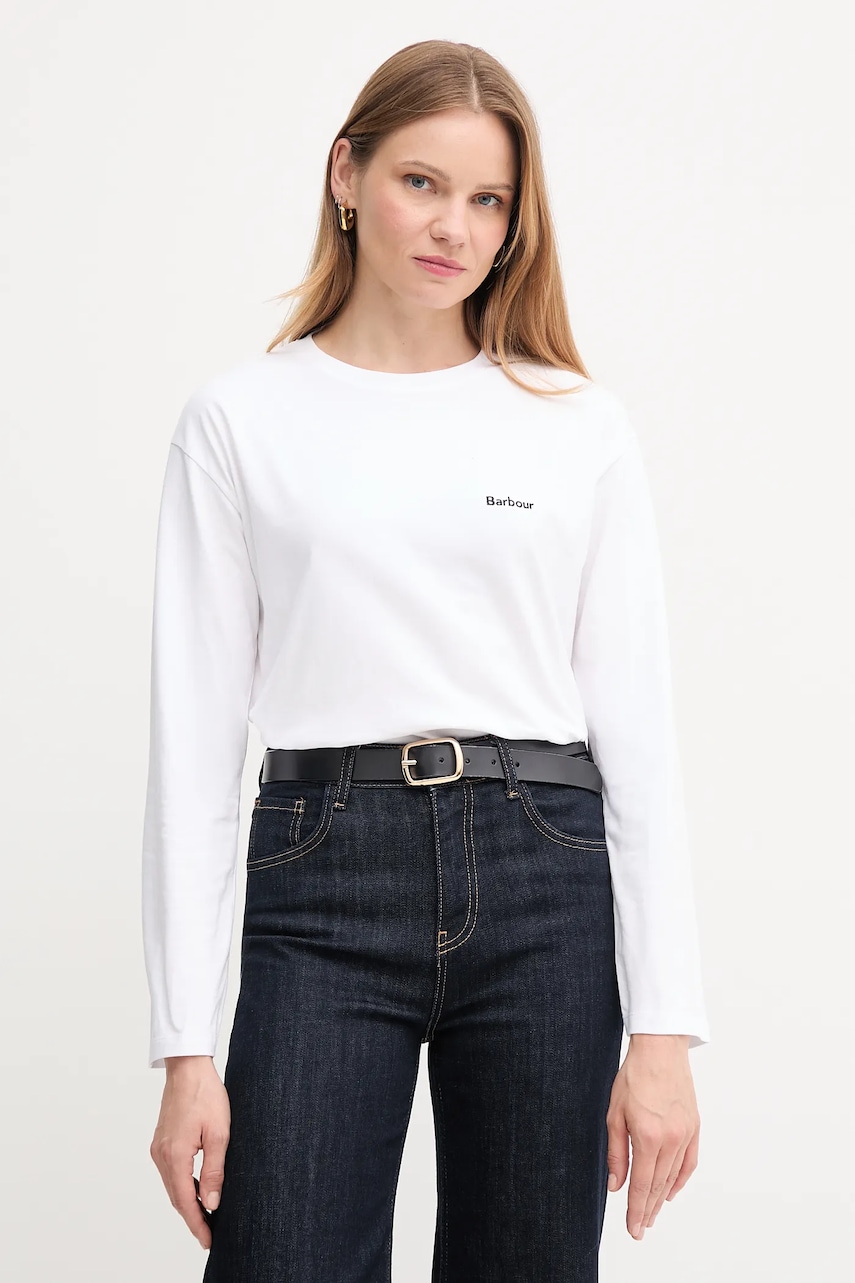 Barbour longsleeve din bumbac LAVENSDALE culoarea alb, LML0899