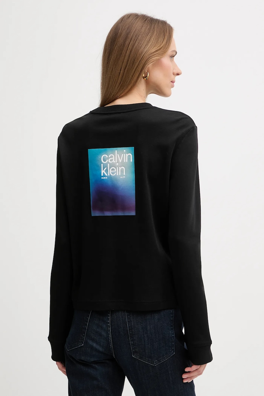 Levně Bavlněné tričko s dlouhým rukávem Calvin Klein Jeans černá barva, LV047D223G