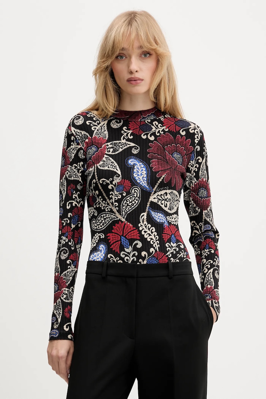 Farm Rio body culoarea negru, cu turtleneck, 339753