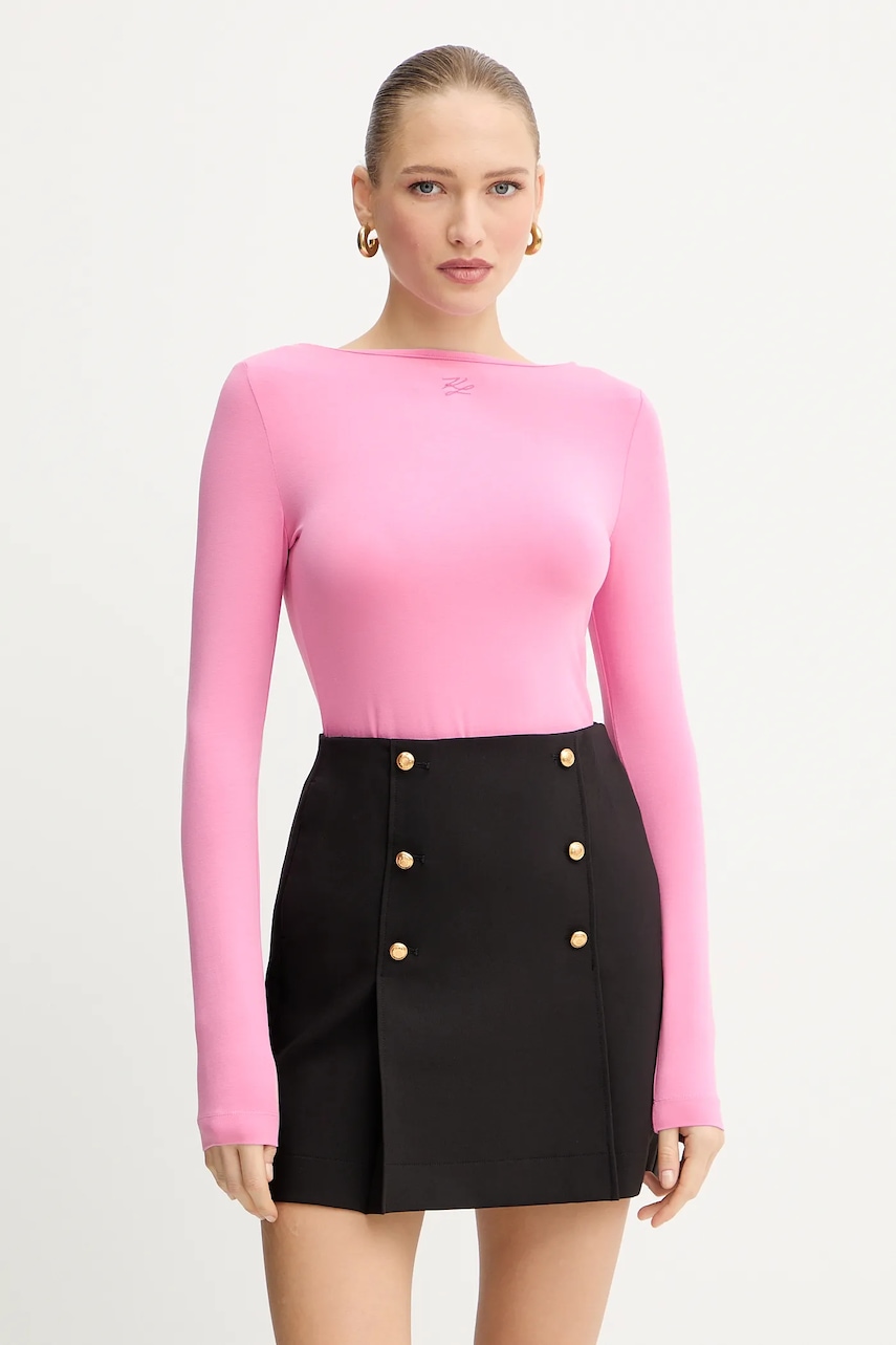 Karl Lagerfeld longsleeve culoarea roz, A4W17045