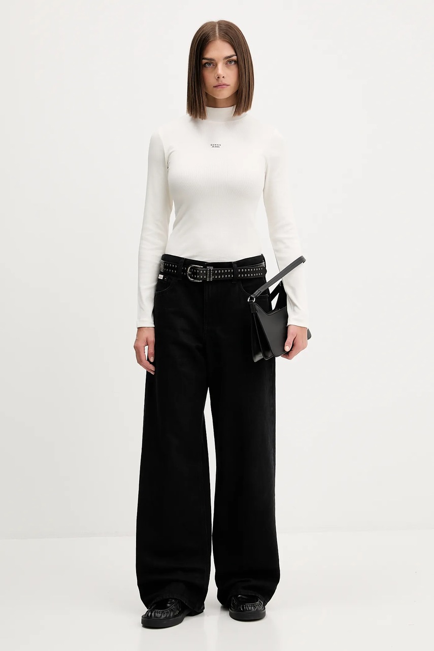 Лонгслив Guess Jeans цвет бежевый с полугольфом W5BP23 KA0H1