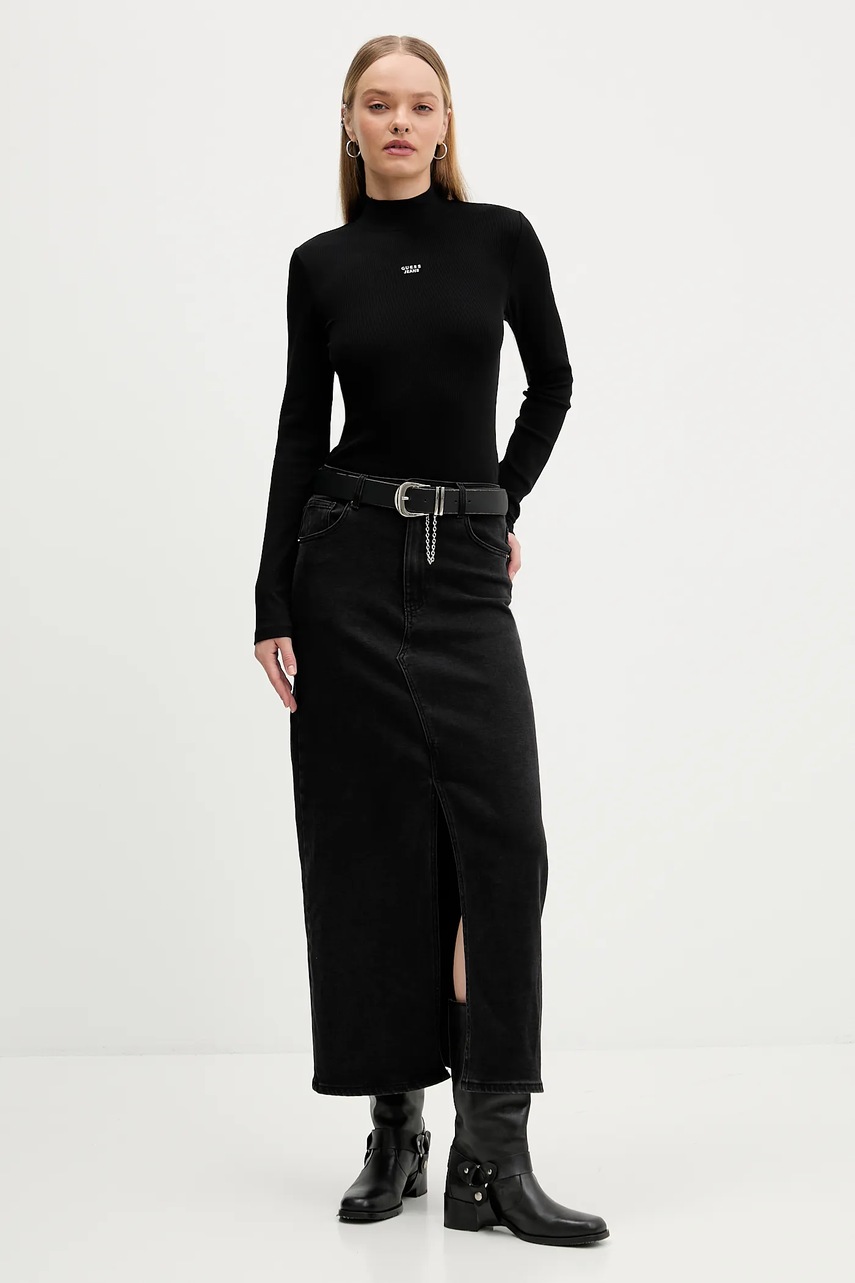 Лонгслив Guess Jeans цвет чёрный с полугольфом W5BP23 KA0H1