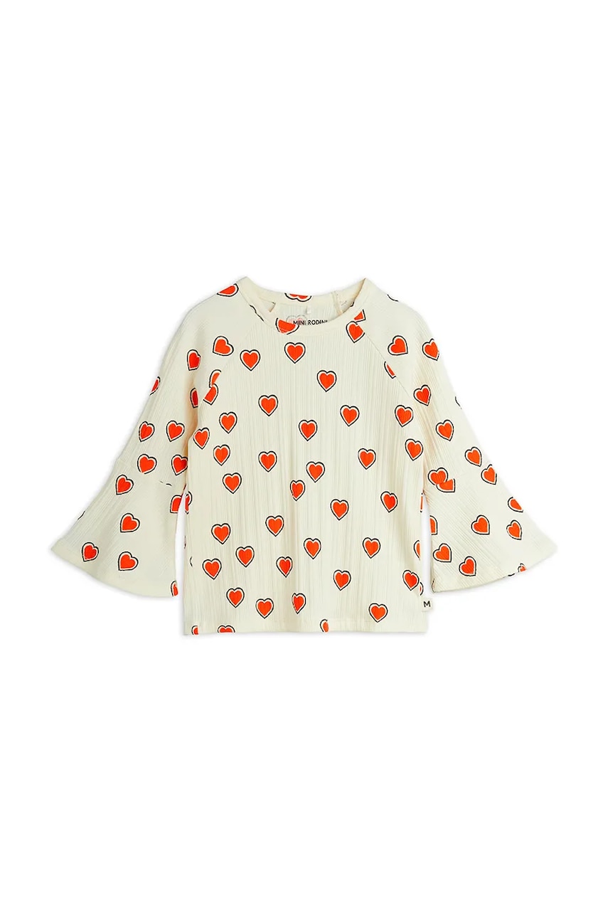 Mini Rodini longsleeve din bumbac pentru copii Outlined hearts culoarea bej, 2562010611