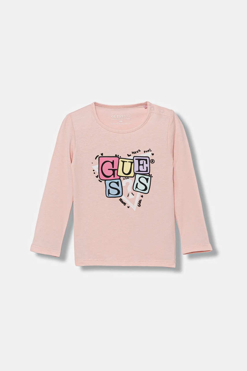 Levně Kojenecké tričko s dlouhým rukávem Guess růžová barva, A5YI00 K6YW4