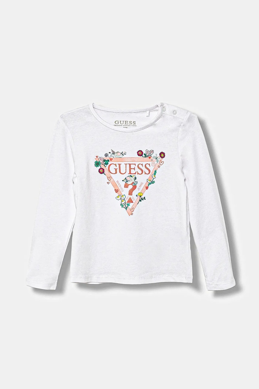 Levně Kojenecké tričko s dlouhým rukávem Guess bílá barva, A5YI03 K6YW4
