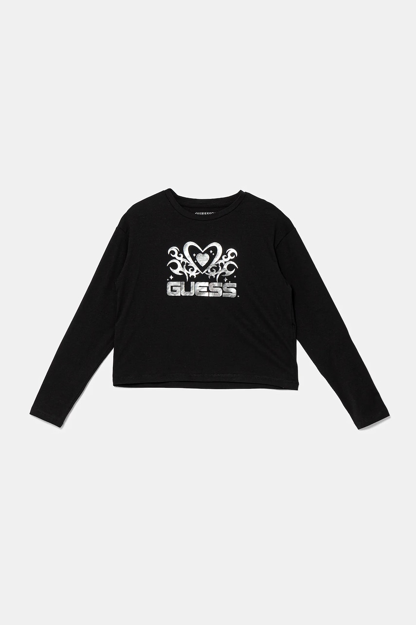 Levně Dětské tričko s dlouhým rukávem Guess černá barva, J5YI03 K6YW4