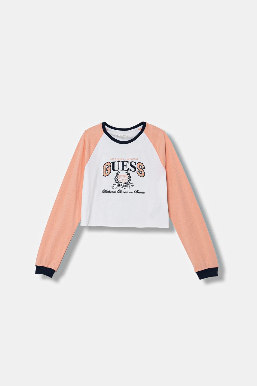 Levně Dětské bavlněné tričko s dlouhým rukávem Guess oranžová barva, J5YI27 K8HM4