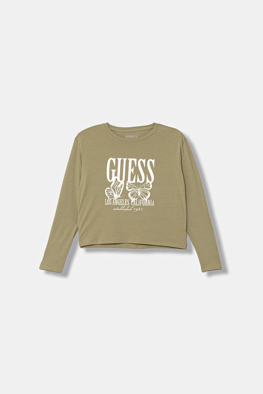 Levně Dětské tričko s dlouhým rukávem Guess zelená barva, J5YI32 K6YW4