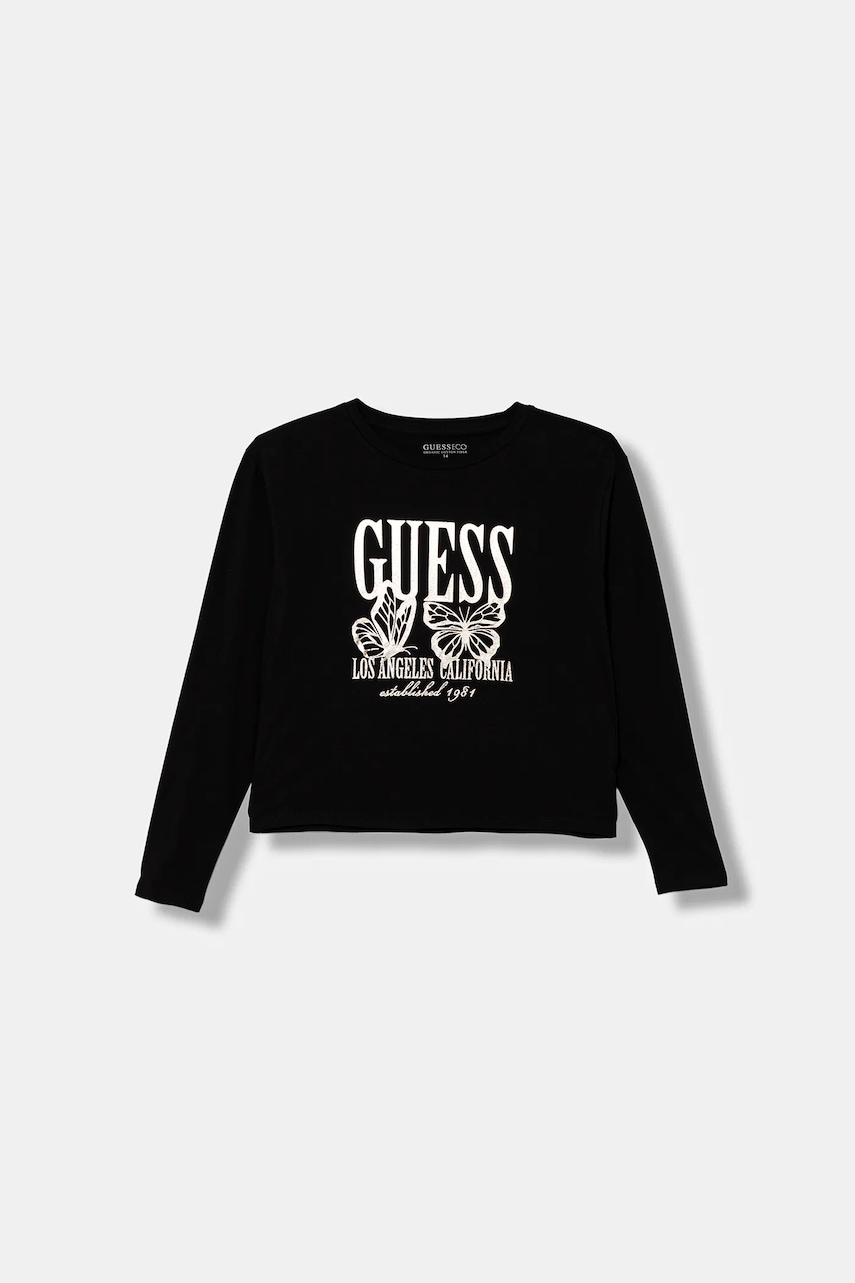 Levně Dětské tričko s dlouhým rukávem Guess černá barva, J5YI32 K6YW4