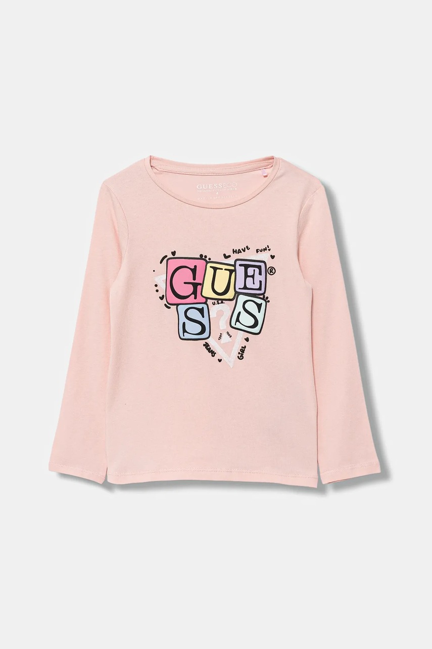 Levně Dětské tričko s dlouhým rukávem Guess růžová barva, K5YI07 K6YW4