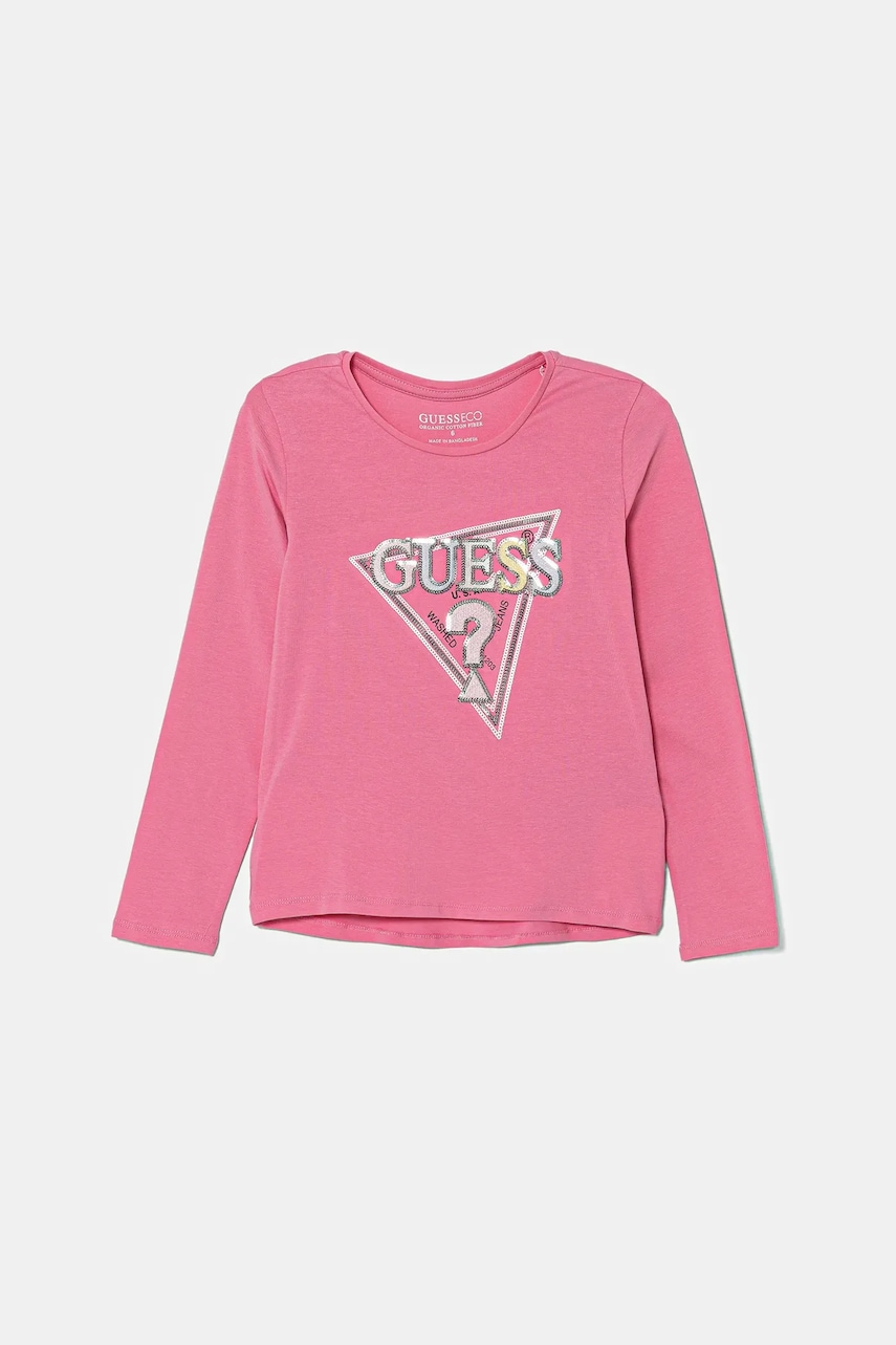 Levně Dětské tričko s dlouhým rukávem Guess růžová barva, K5YI10 K6YW4