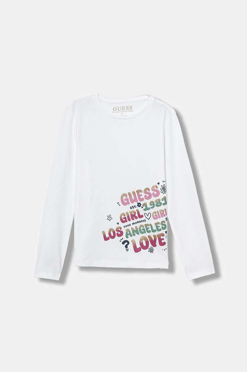 Levně Dětské tričko s dlouhým rukávem Guess bílá barva, K5YI22 K6YW4