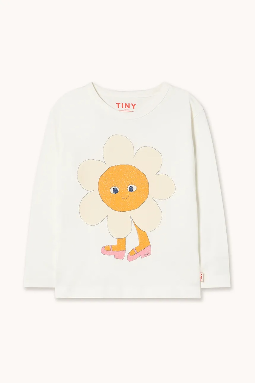 Tinycottons longsleeve din bumbac pentru copii FLOWER GRAPHIC SLEEVE TEE culoarea alb, AW25-307