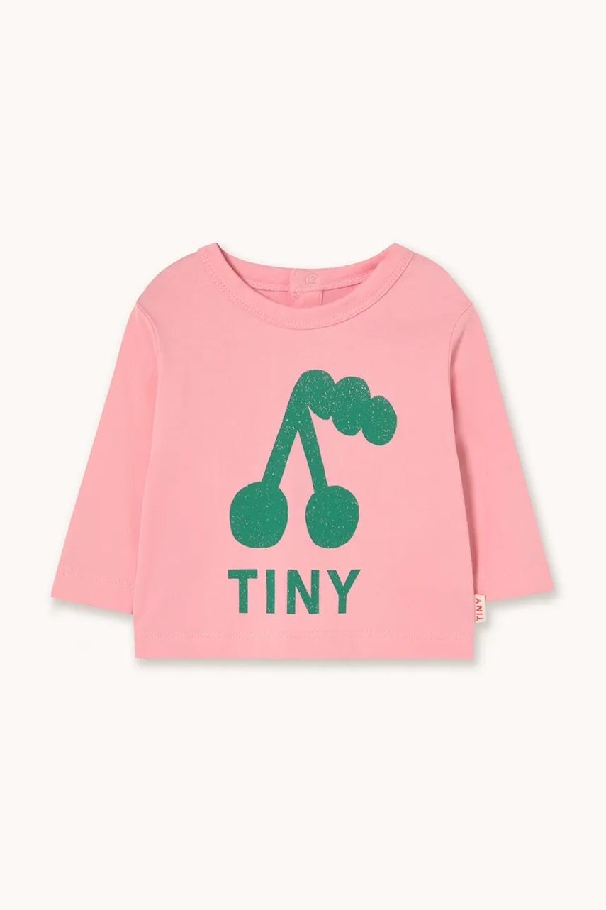 Tinycottons longsleeve din bumbac pentru bebeluși CHERRY GRAPHIC BABY TEE culoarea roz, AW25-324