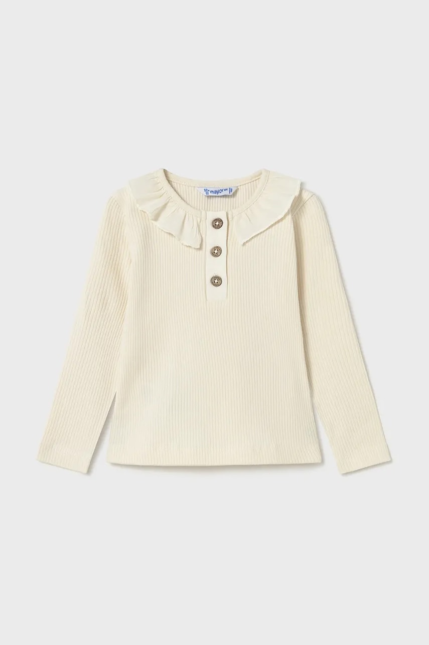 Mayoral longsleeve din bumbac pentru copii culoarea bej, cu guler, 2112