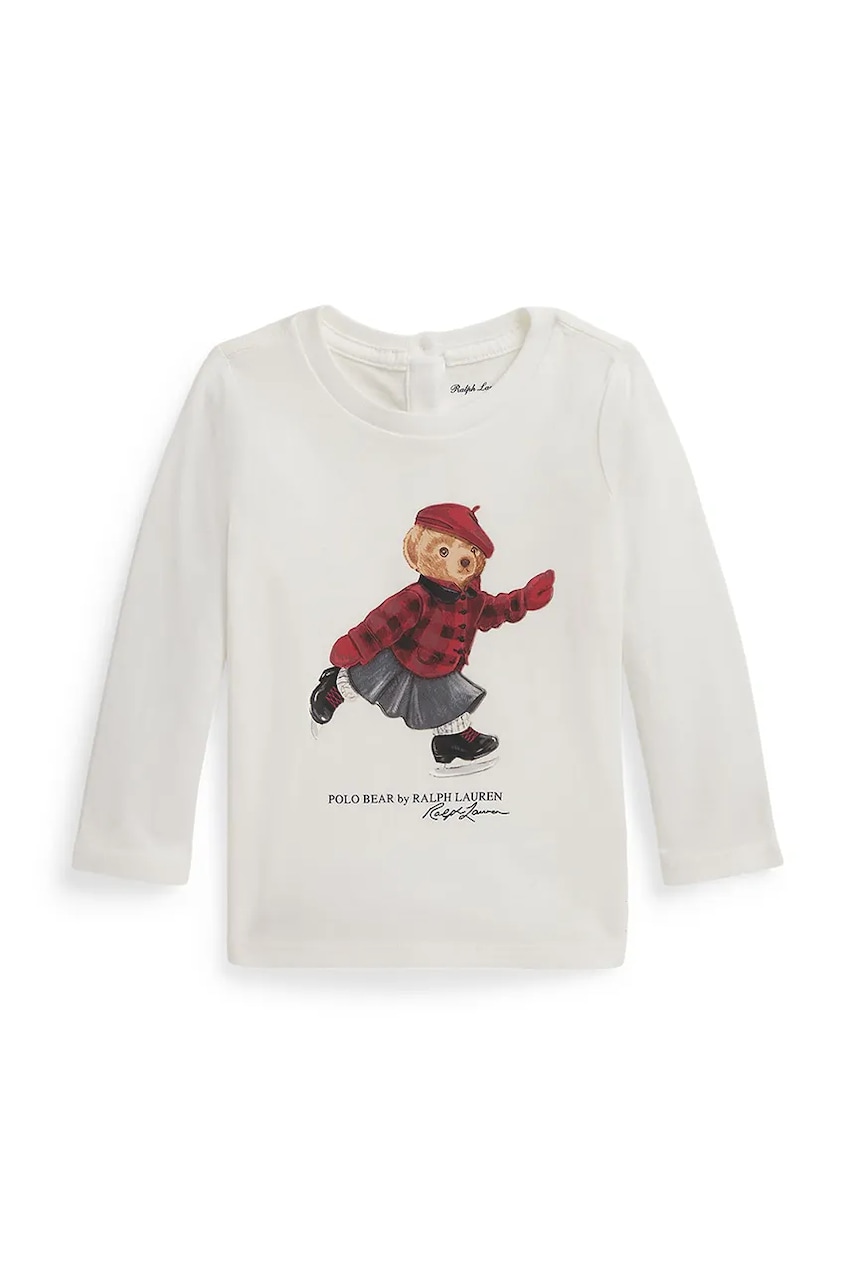 Levně Dětské bavlněné tričko s dlouhým rukávem Polo Ralph Lauren béžová barva, 310P00435001