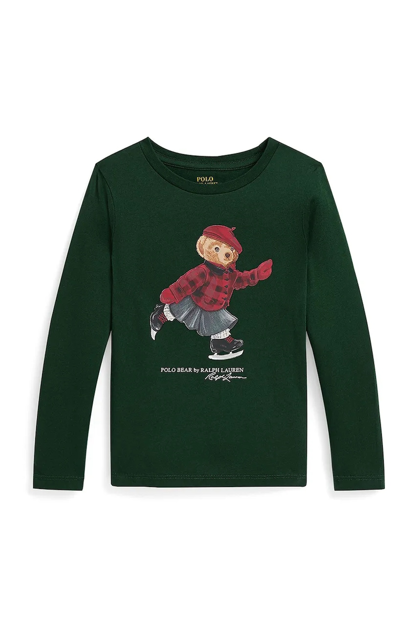 Levně Dětské bavlněné tričko s dlouhým rukávem Polo Ralph Lauren zelená barva, 312P00435500