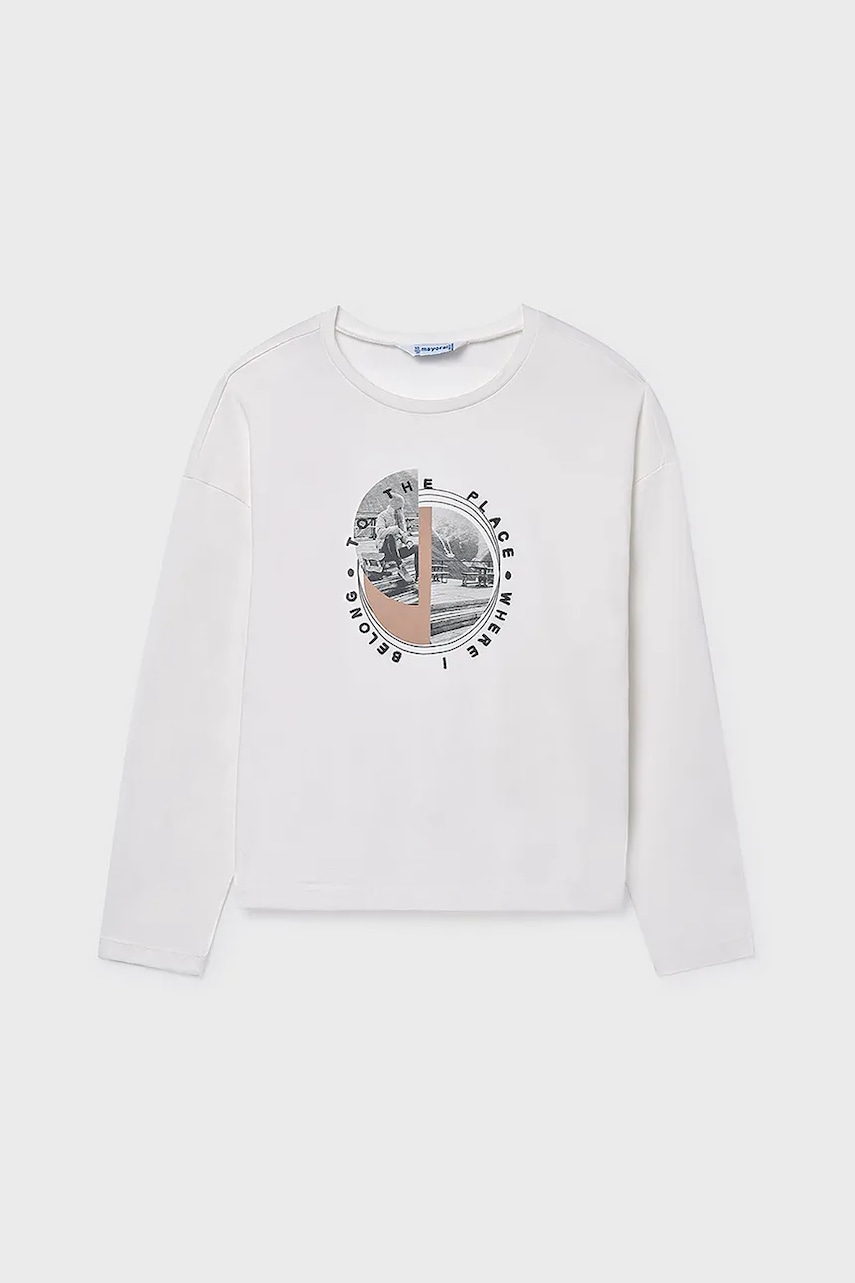 Mayoral longsleeve din bumbac pentru copii culoarea alb, 7023