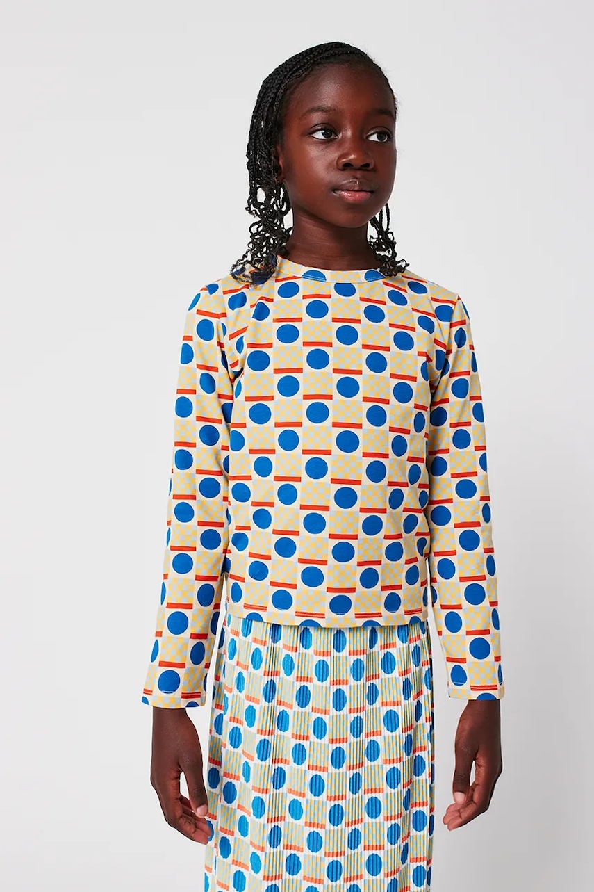 Bobo Choses longsleeve din bumbac pentru copii Geometric Scacs culoarea verde, 225AC023