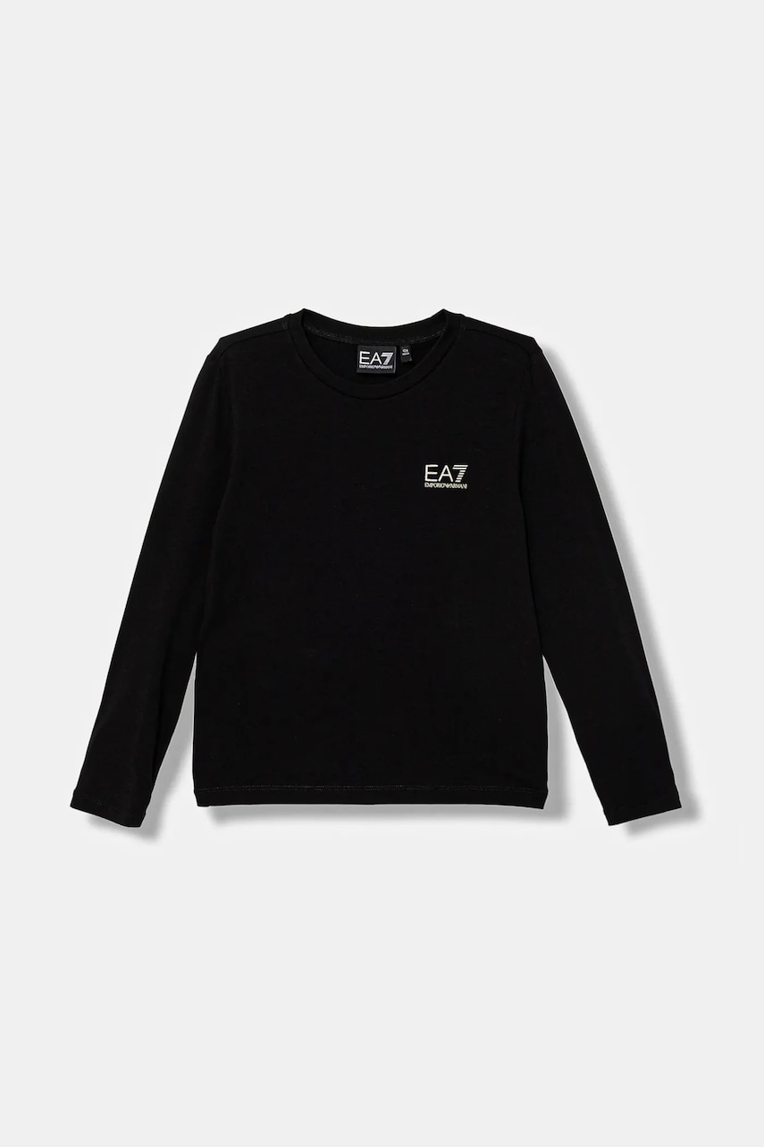 Levně Dětské bavlněné tričko s dlouhým rukávem EA7 Emporio Armani černá barva, 7G000138 AF10373