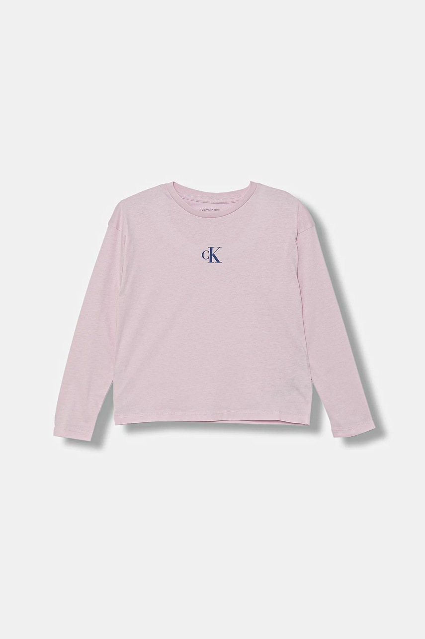 Levně Dětské bavlněné tričko s dlouhým rukávem Calvin Klein Jeans růžová barva, IG0IG02135