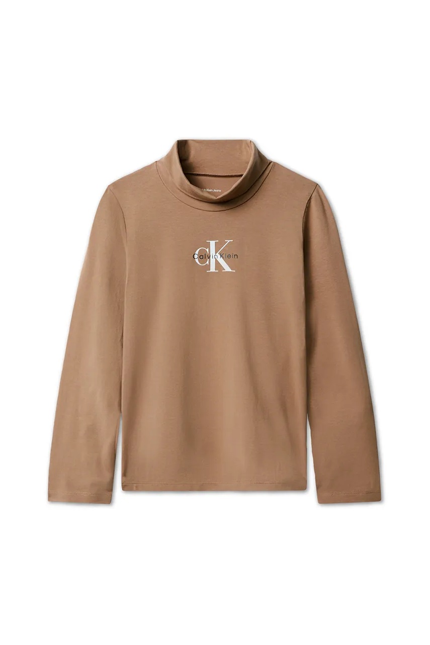 Детский лонгслив с хлопком Calvin Klein Jeans цвет коричневый с гольфом IG0IG03044 Детский лонгслив с хлопком Calvin Klein Jeans цвет коричневый с гольфом IG0IG03044