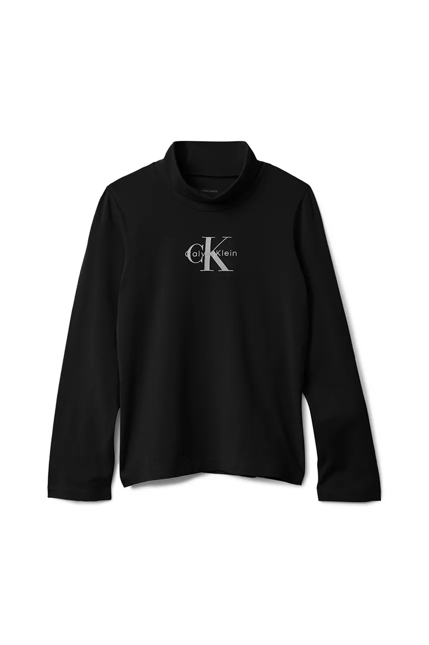 Детский лонгслив с хлопком Calvin Klein Jeans цвет чёрный с гольфом IG0IG03044 Детский лонгслив с хлопком Calvin Klein Jeans цвет чёрный с гольфом IG0IG03044