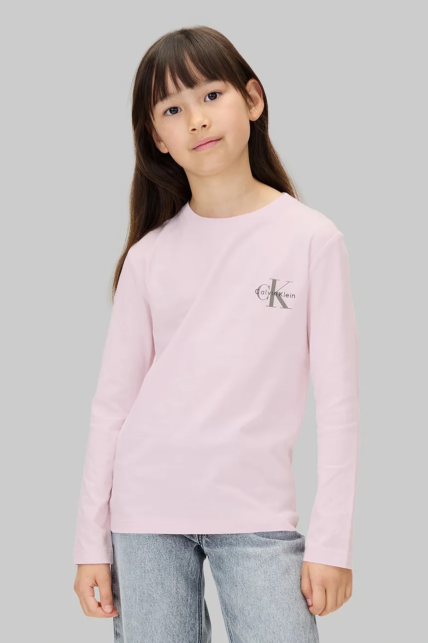 Levně Dětské bavlněné tričko s dlouhým rukávem Calvin Klein Jeans růžová barva, IU0IU00717