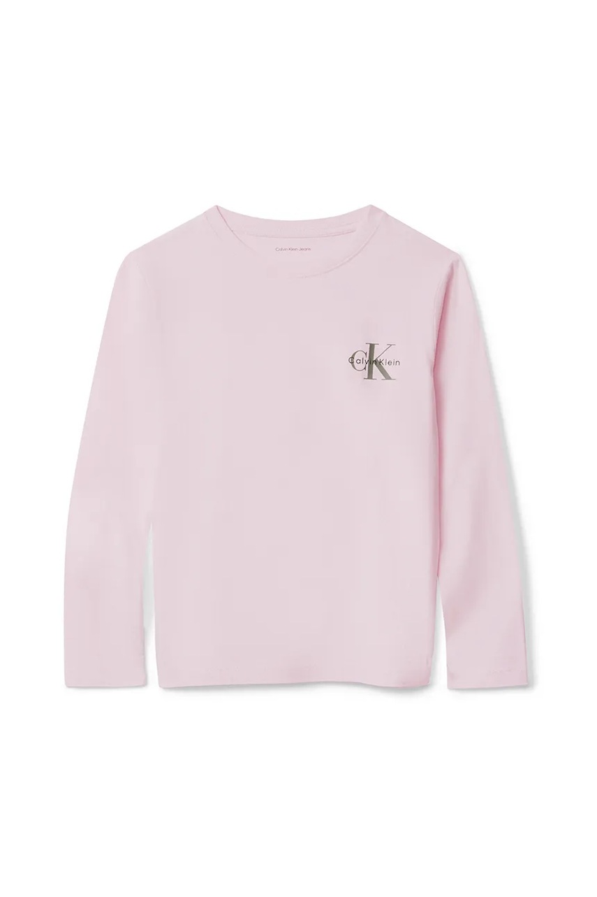 Дитячий бавовняний лонгслів Calvin Klein Jeans колір рожевий IU0IU00717