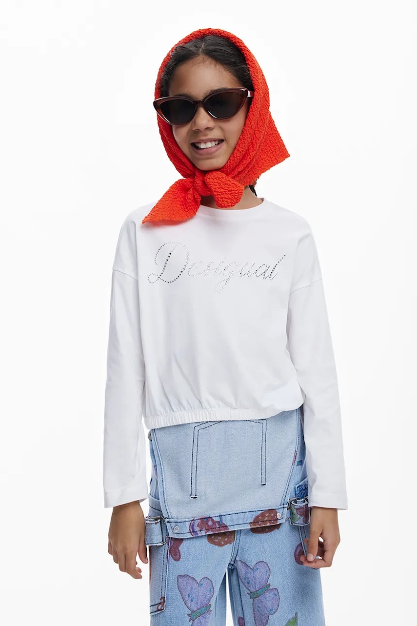 Desigual longsleeve din bumbac pentru copii culoarea alb, 25WGTK26